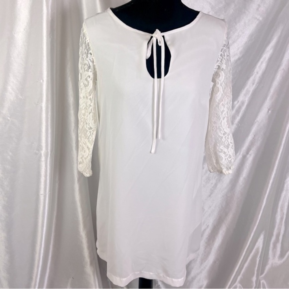 BB Dakota White Retro Boho Lace Sleeve Shift Dress – Romantic & Chic, Size XS